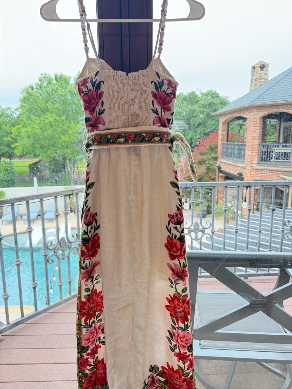 FARM Rio Cream Midi Dress with Red Floral Embroidery - Picture 4 of 5